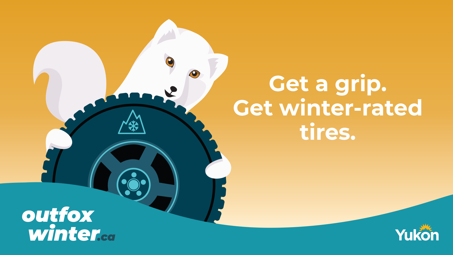 Illustration encouraging drivers to use winter-rated tires for improved traction in winter driving conditions.