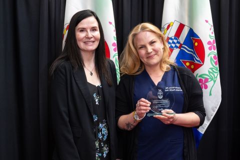 Deputy Premier with Outstanding Achievement recipient Amanda Hatch. Photo, Government of Yukon Deputy Premier with Outstanding Achievement recipient Amanda Hatch. Photo, Government of Yukon