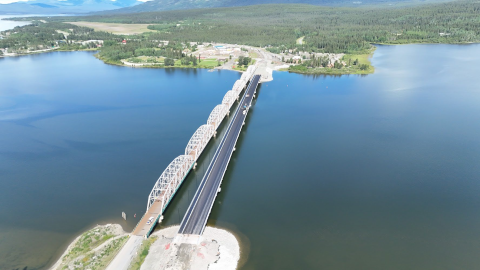 Overhead view of the fully paved Nisutlin Bay Bridge