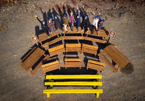 Rugged Apprentices Burwash Landing project team members showcasing some of the tourism infrastructure they helped build. Photo credit: Oliver Hilbert.