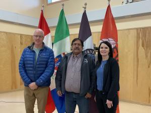 Minister Nils Clarke, Chief Bob Dickson and Minister Jeanie McLean celebrated the Kêtsádań kù announcement with the Burwash Landing community. Minister Nils Clarke, Chief Bob Dickson and Minister Jeanie McLean celebrated the Kêtsádań kù announcement with the Burwash Landing community.